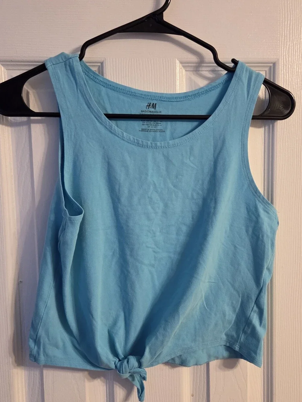 ​H&M Girls' Organic Cotton Light Blue Tie-Front Tank Top - Size 12-14Y